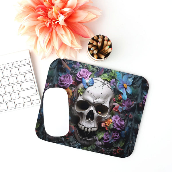 Skull Floral Butterflies Rectangle Mouse Pad