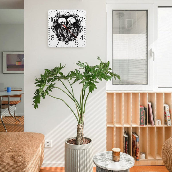 Two Skulls Square Wall Clock With Numbers