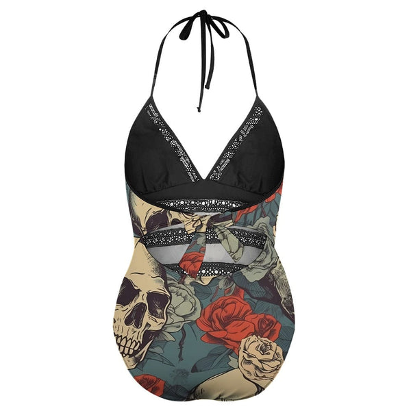 Skulls Red Roses Plus Size Bikini One Piece Swimsuit