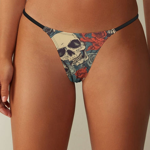Ladies Skull Red Floral Thin Thong