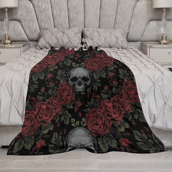 Red Roses And Skulls Ultra-Soft Flannel Blanket Multiple Sizes