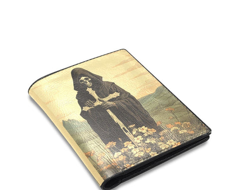 Vintage Gothic Grim Reaper With Cross Bi Fold Leather Wallet