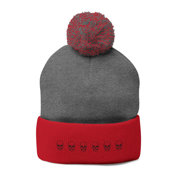 Skull Pom-Pom Knit Cap – Cozy Winter Beanie for Trendy Style