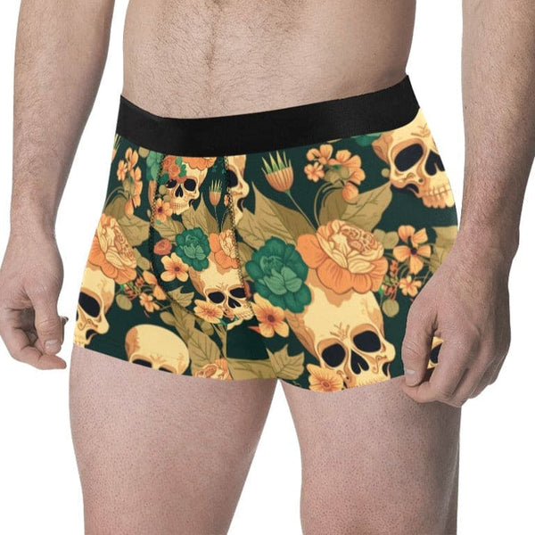 Orange Skulls Pattern Men's Boxer Briefs