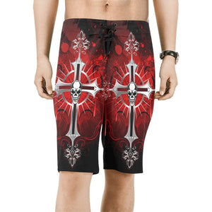 Spice Up Your Activewear With These Stylish, Men's Gothic Cross Skull Head Relaxed-Fit Shorts