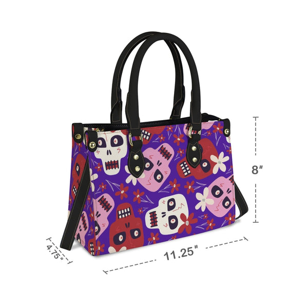 Pink Red Skulls Zipper Closure Handbag
