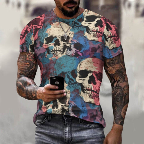 Men's&nbsp; Blue And Skulls Cotton Short Sleeve T-shirt