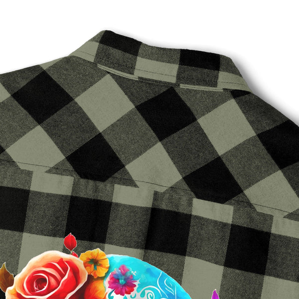 Get Ready to Make A Bold Statement In Our Skull Floral Checker Flannel Shirt for women!