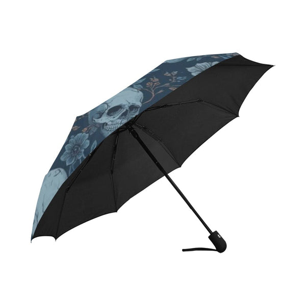 Skull and Blue Flower Pattern Anti-UV Auto Fold Umbrella