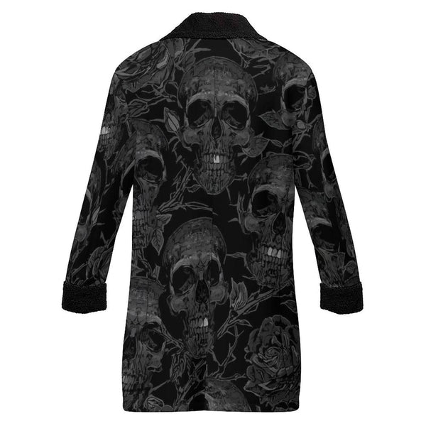 Men's Dark Skulls With Black Roses Double Breasted Coat
