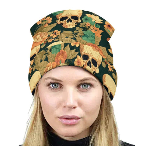 Women's Skull Floral Printed Knitted Hat