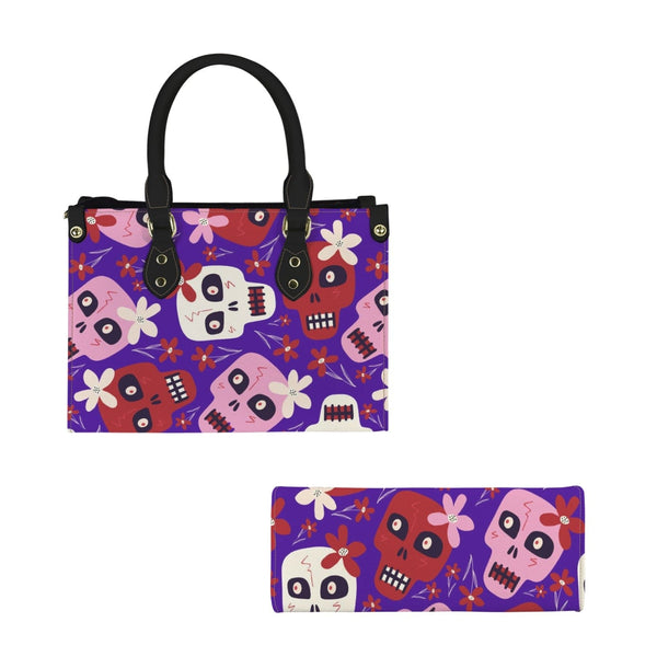 Pink Red Skulls Zipper Closure Handbag