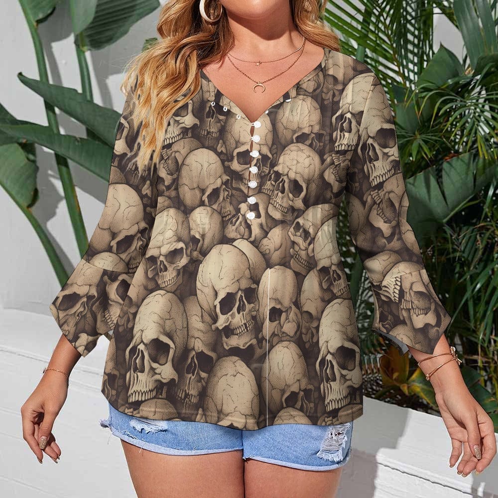 Experience ExquisiteComfort With This Women's Skulls Ruffled Petal Sleeve Blouse