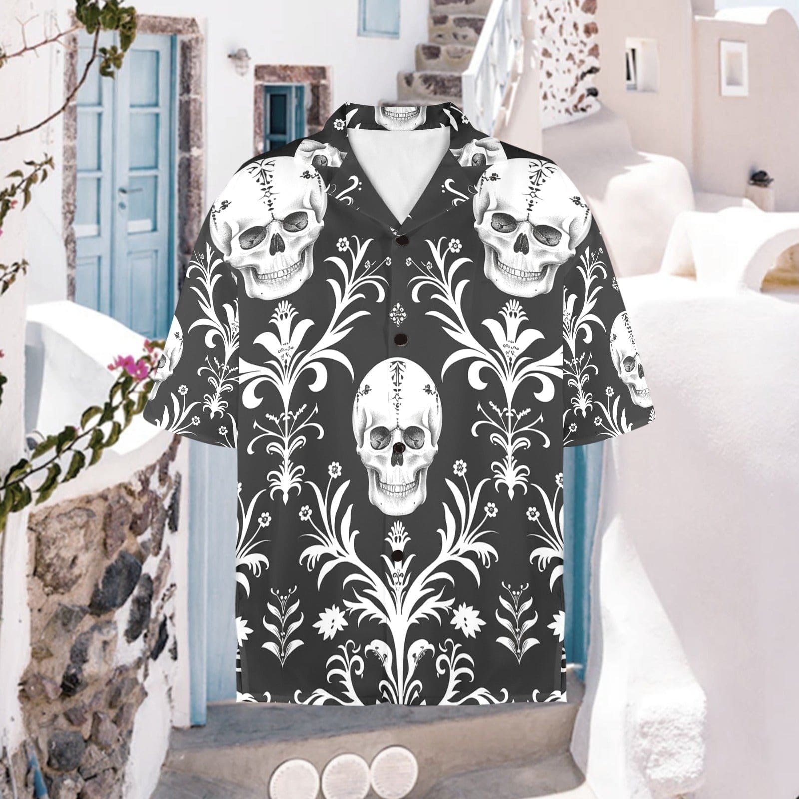 Women's Skull Floral Pattern Hawaiian Shirt