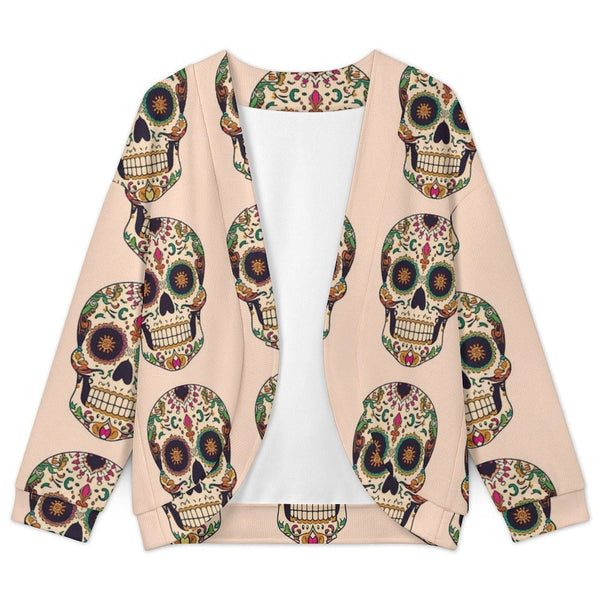 Women's Large Colorful Skulls Drop Shoulder Cardigan