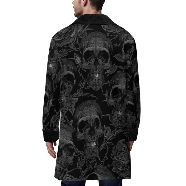 Men's Dark Skulls With Black Roses Double Breasted Coat