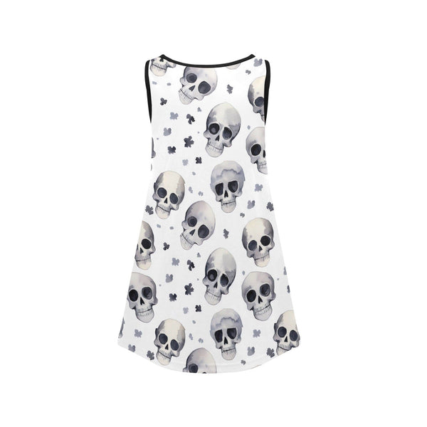 Girls' White Skulls Pattern Sleeveless Dress