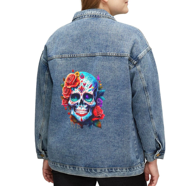 Women's Bright Skull Floral Denim Jacket - perfect for showing off your unique style and making a statement!