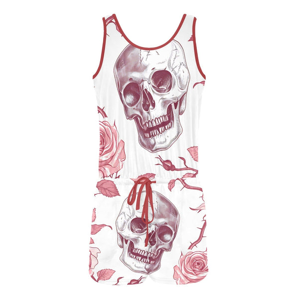 Skull Pink Roses Shorts Romper