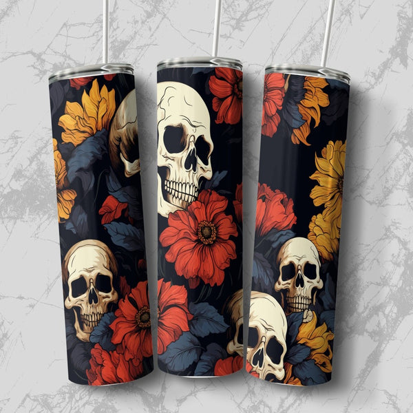 Red Yellow Floral Skulls Stainless Steel 20oz Tumbler skull