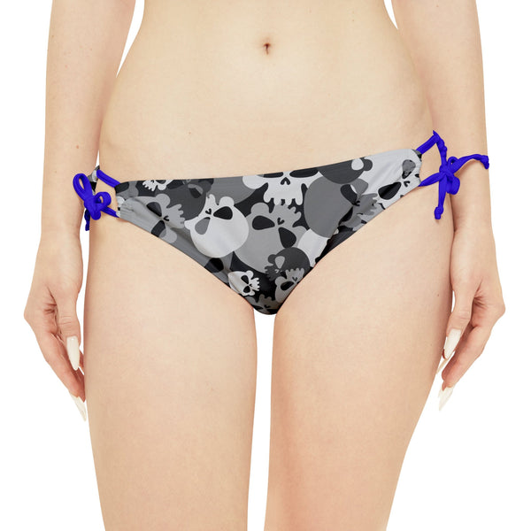 Women's Camo Gray Skulls Loop Tie Side Bikini Bottom