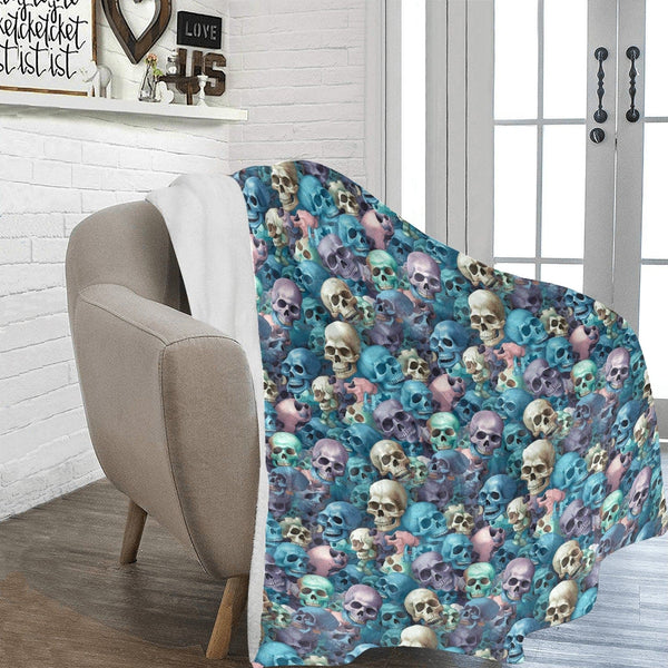 Blue Pink Beigh Skulls Ultra-Soft Micro Fleece Blanket 6 Sizes