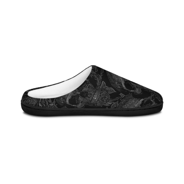 Men's Black Skull Pattern Indoor Slippers — Gothic Black Cozy