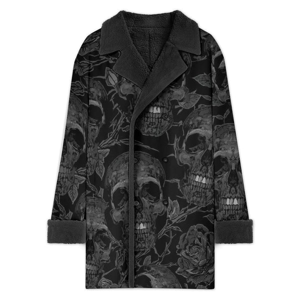 Men's Dark Skulls With Black Roses Double Breasted Coat