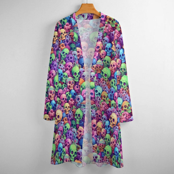 Women's Multi Colored Skulls Mid-Length Cardigan