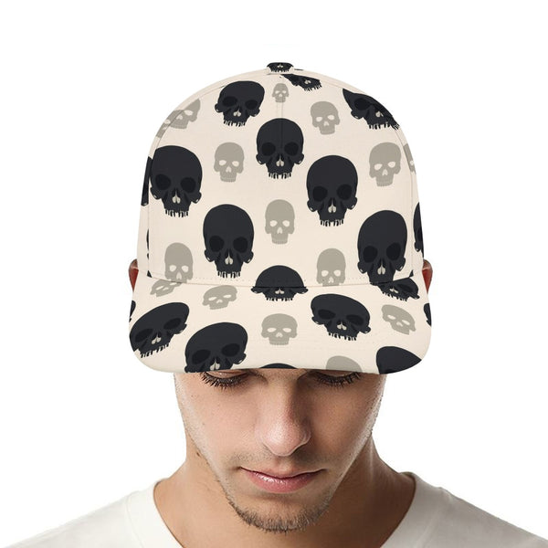Edgy Black & Beige Skull Baseball Cap - Everything Skull Clothing Merchandise and Accessories