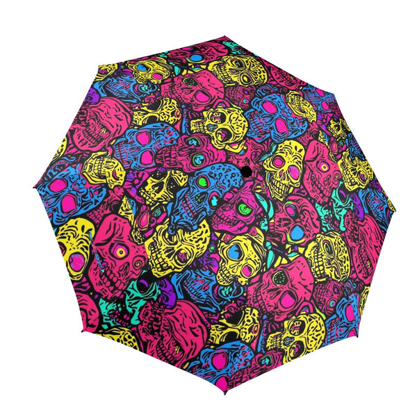 Skull Pattern Bright Bold Color Semi Automatic Umbrella