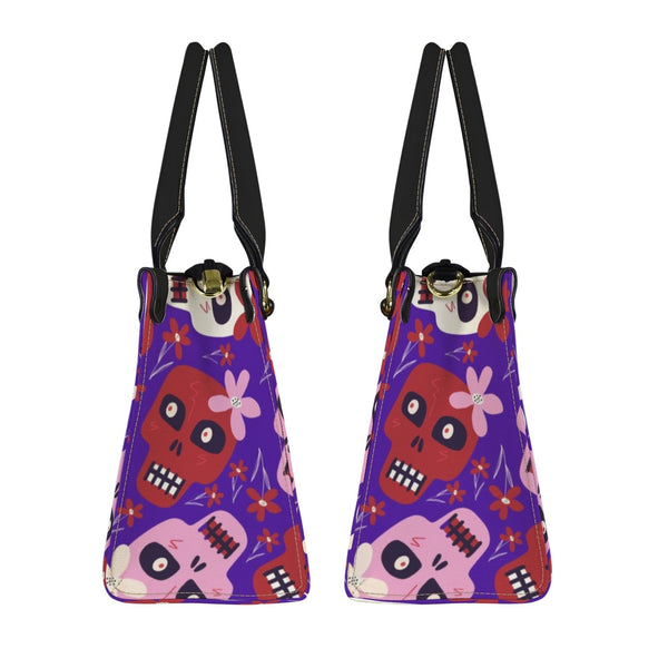 Pink Red Skulls Zipper Closure Handbag