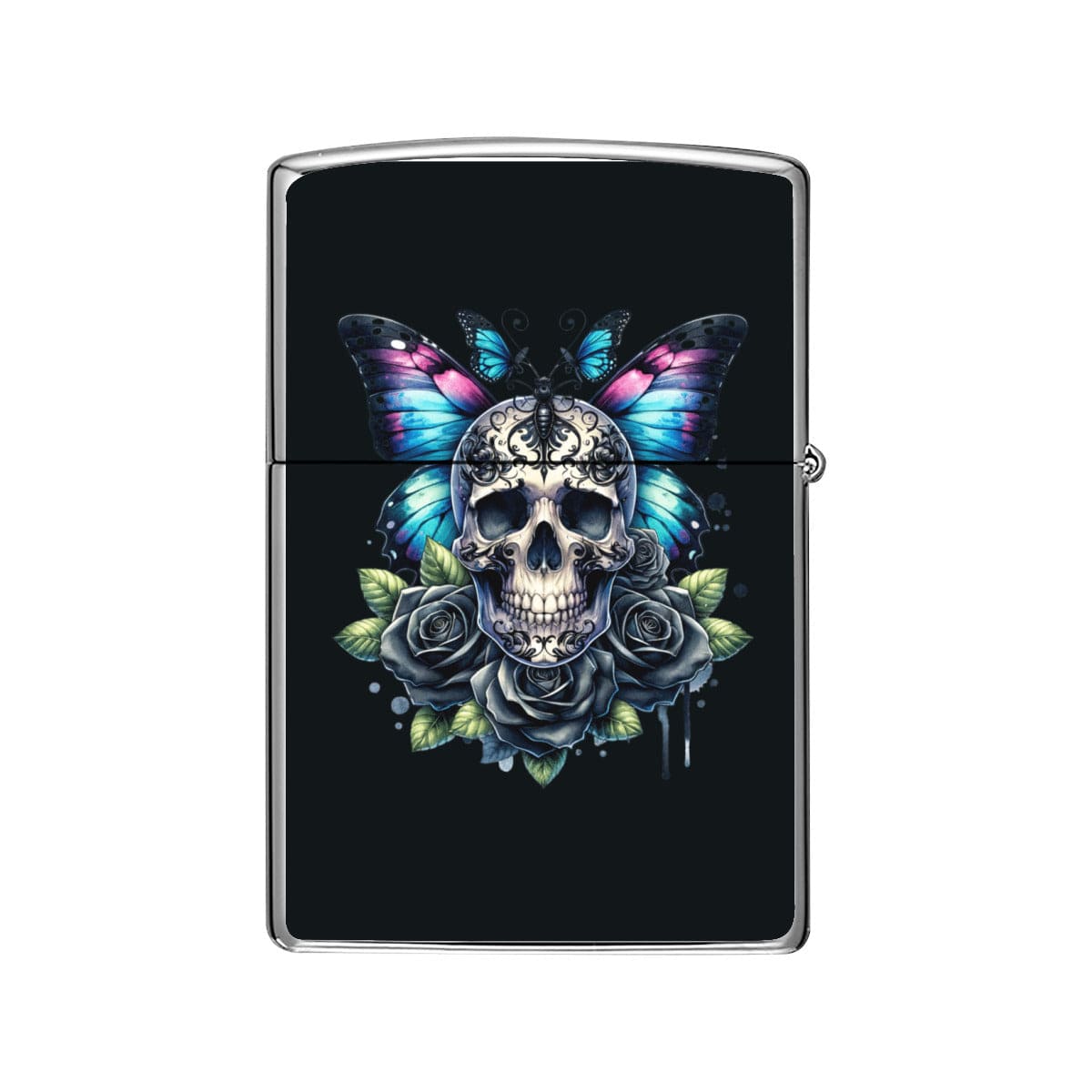 Gothic Butterfly Skulls Stainless Steel Lighter Case