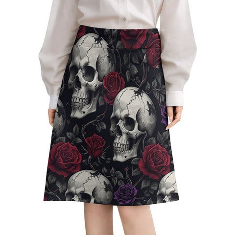 Women's Skulls & Red Roses On Vines Skirt