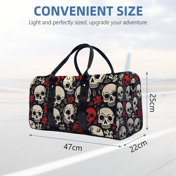 Red White Skulls Travel Bag With Adjustable Shoulder Straps