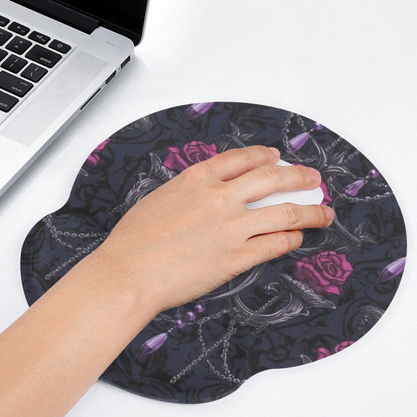 Skull With Pink Roses Mousepad With Wrist Rest