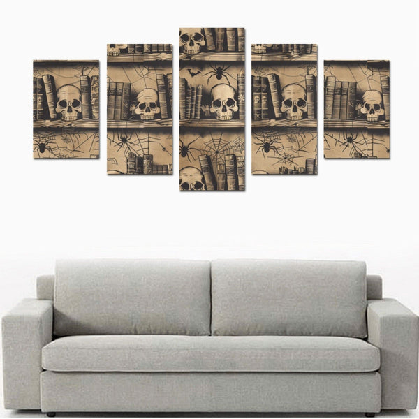 Vintage Skulls And Books Canvas Wall Art Prints No Frame 5-Piece Set