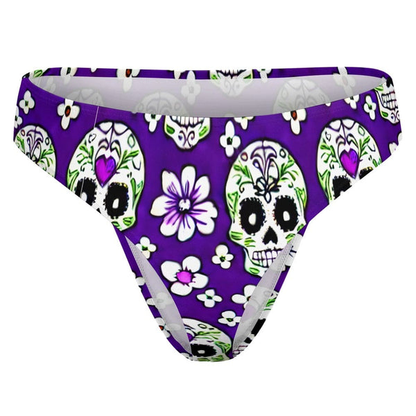 Women's Purple Suygar Skulls Swimwear Thong Bottom