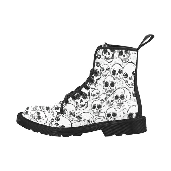 Men's Lots of Doodle Skulls Pattern Lace Up Canvas Boots