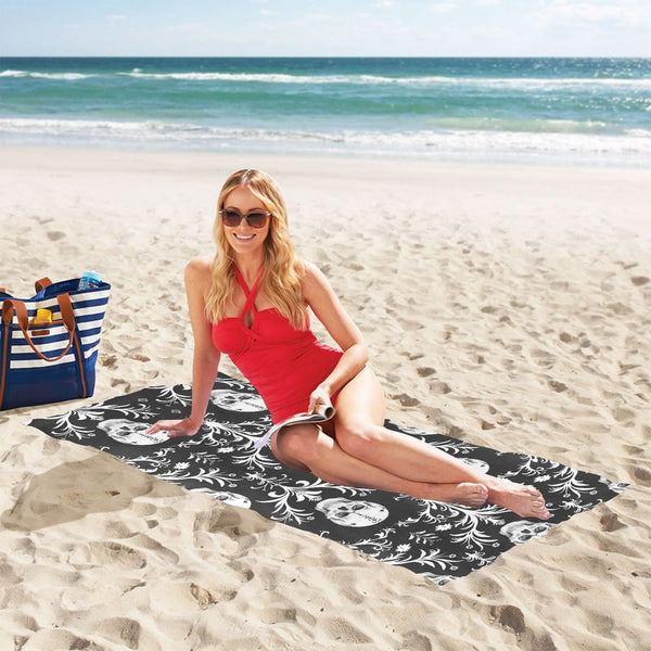 Skulls On Black Bacground Beach Towel Suede