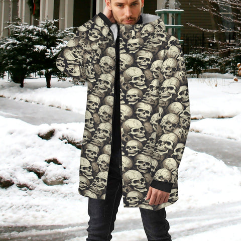 Men's Lots of Skulls Mid Length Hooded Coat