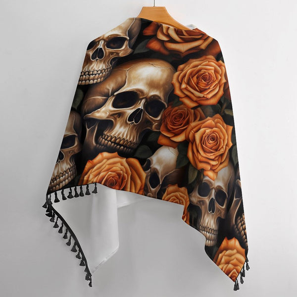 Women's Gold Skulls Flowers Tassel Cape