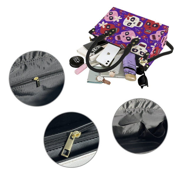 Pink Red Skulls Zipper Closure Handbag