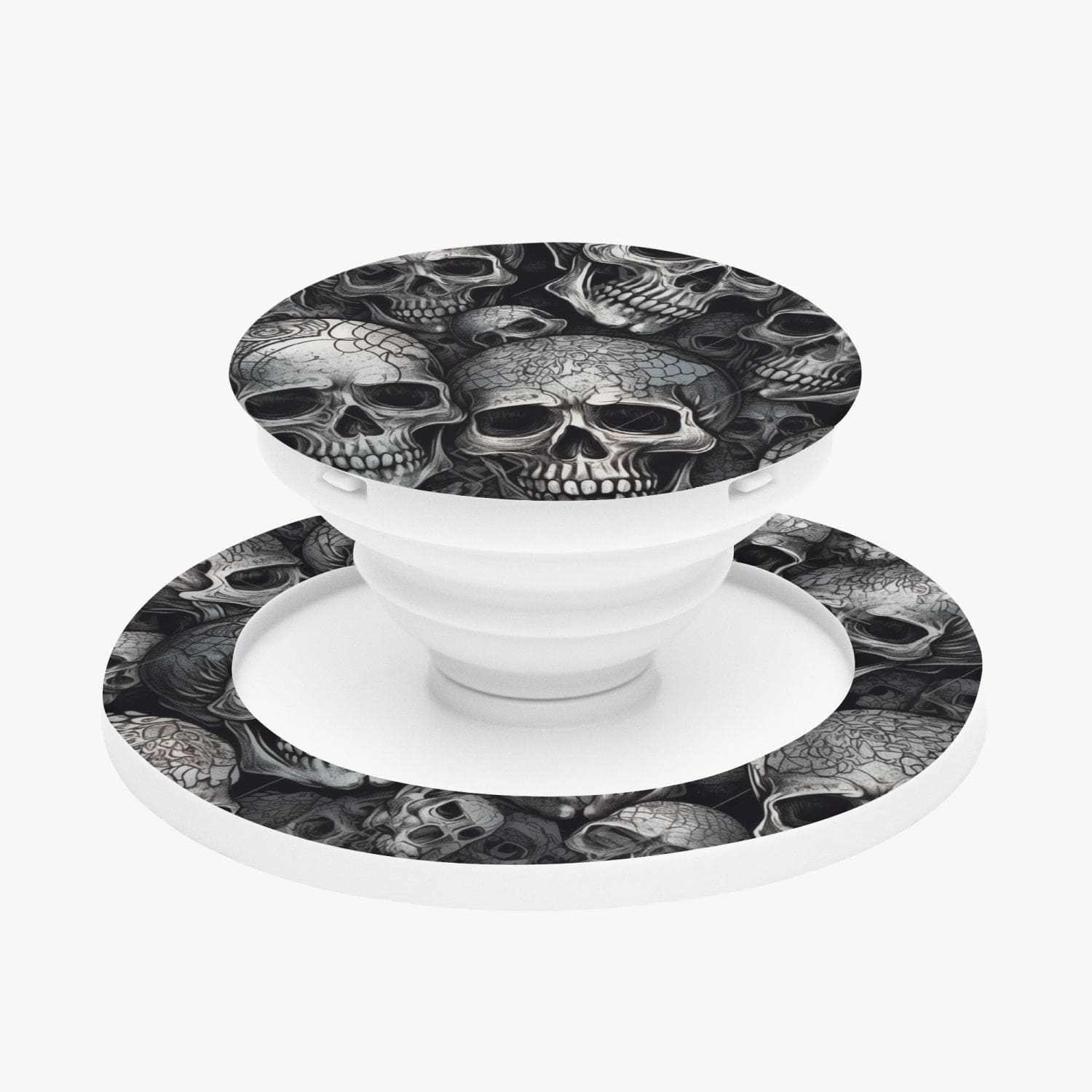 Gray Skulls Magnetic Collapsible Grip And Stand Black or White
