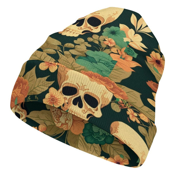 Women's Skull Floral Printed Knitted Hat