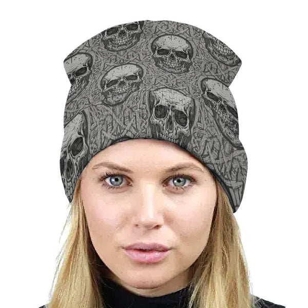 Gray Skulls Tribal Pattern Knitted Beanie