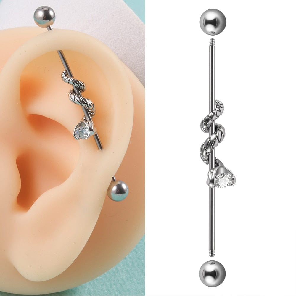 Snake Industrial Barbell 1PC 316L Surgical Steel 14G Cartilage Earrings
