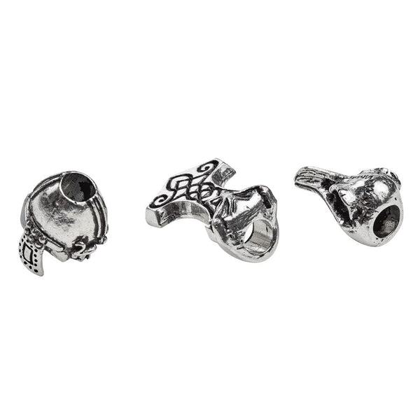 Set Of Three Hair Beads Thors Hammer, Raven Skull & Helmet