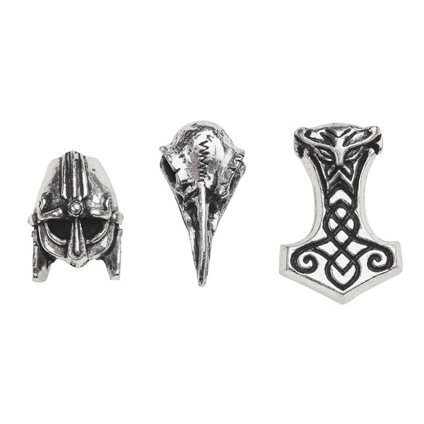 Set Of Three Hair Beads Thors Hammer, Raven Skull & Helmet