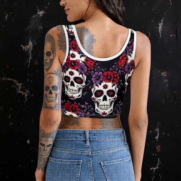 Womens Colorful Skulls Casual Crop Tank Top